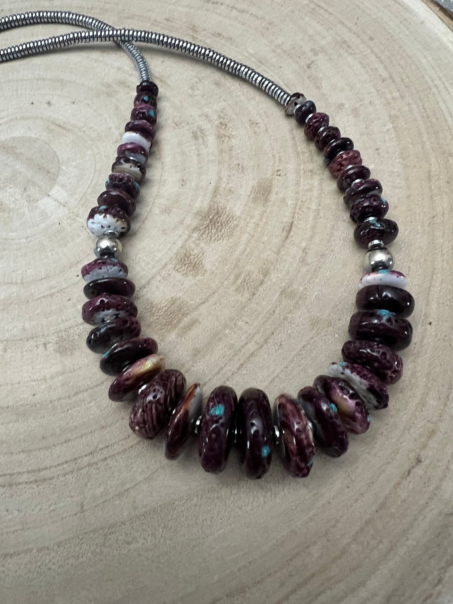 Purple Spiny Oyster & Turquoise Graduated Necklace with Hematite — 23 inch