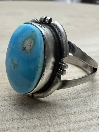 Randy Billy Navajo Sterling Silver Ring with Golden Hills Turquoise — Size 9 (Hallmark RB + Sterling)