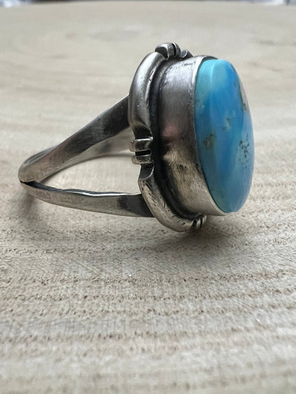 Randy Billy Navajo Sterling Silver Ring with Golden Hills Turquoise — Size 9 (Hallmark RB + Sterling)