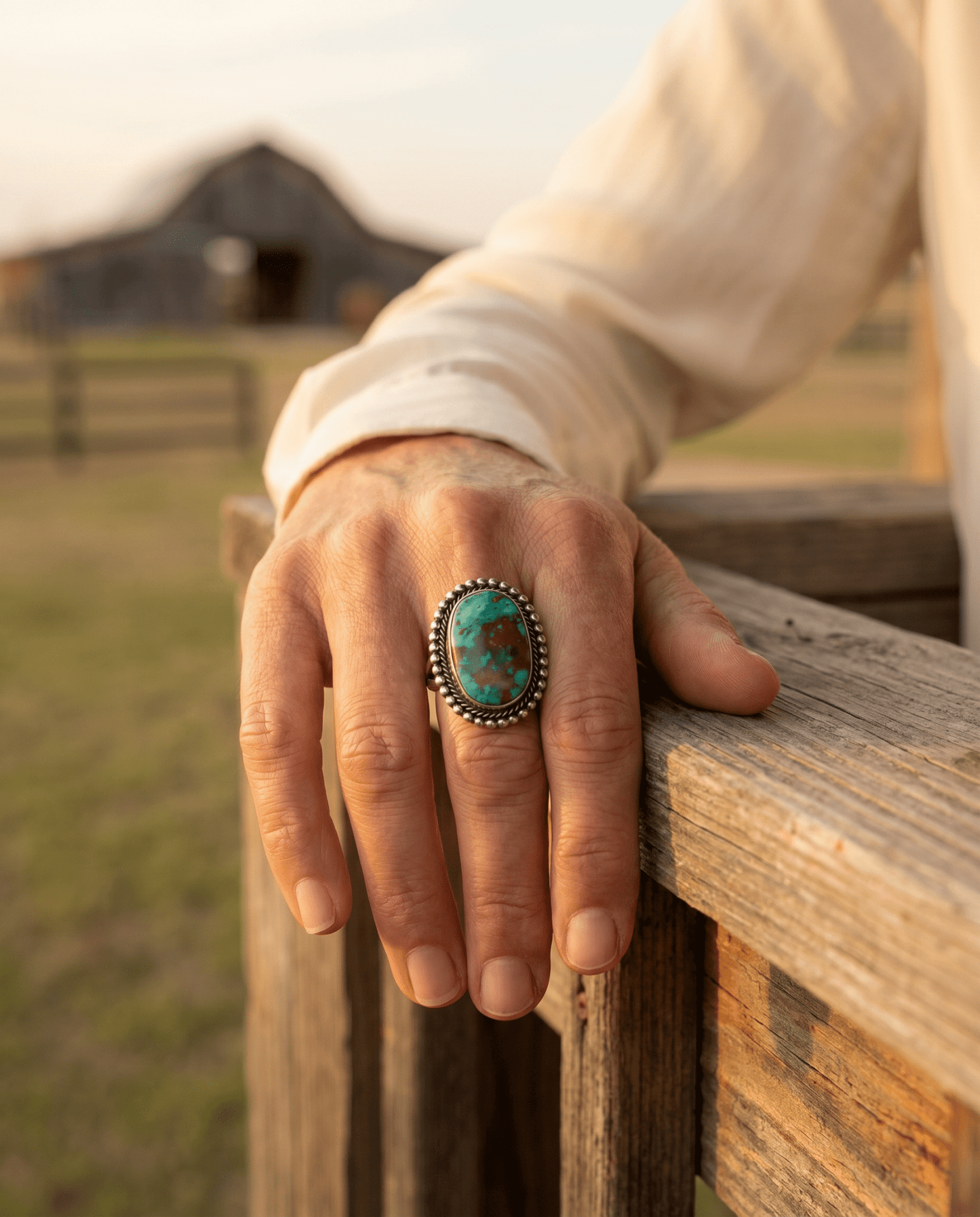 Randy Billy Navajo Sterling Silver Ring with Royston Turquoise — Size 10 (Larger 7/8" × 3/4")