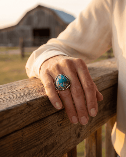 Randy Billy Navajo Sterling Silver Ring with Royston Turquoise — Size 9.5 (Hallmark Randy Billy)