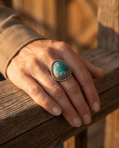Randy Billy Navajo Sterling Silver Ring with Royston Turquoise — Size 9.5 (Hallmark Randy Billy)