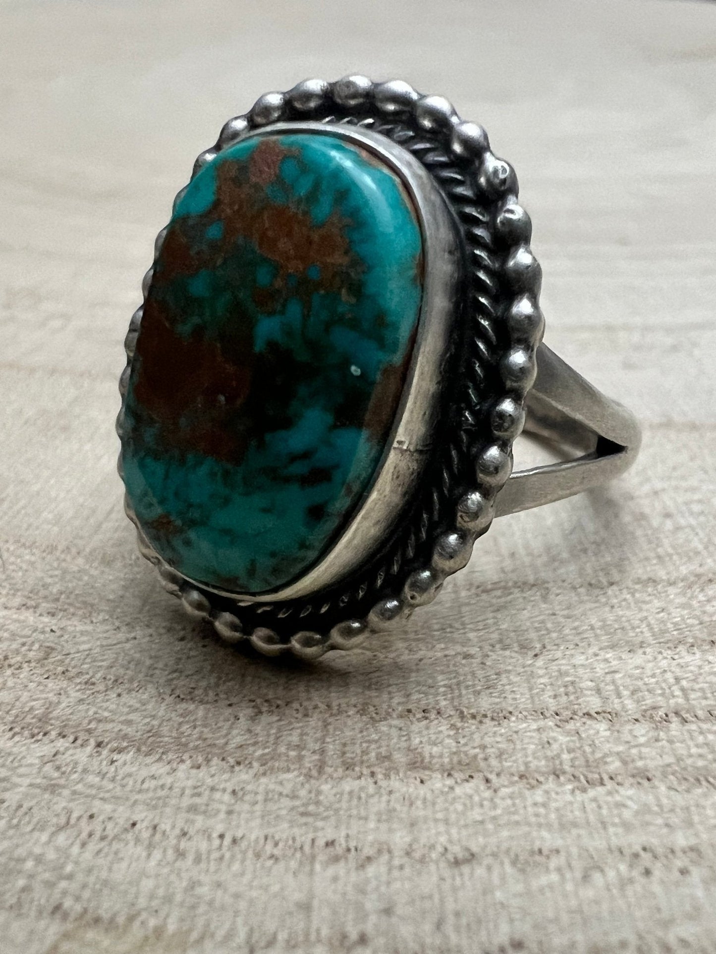 Randy Billy Navajo Sterling Silver Ring with Royston Turquoise — Size 10 (Larger 7/8" × 3/4")