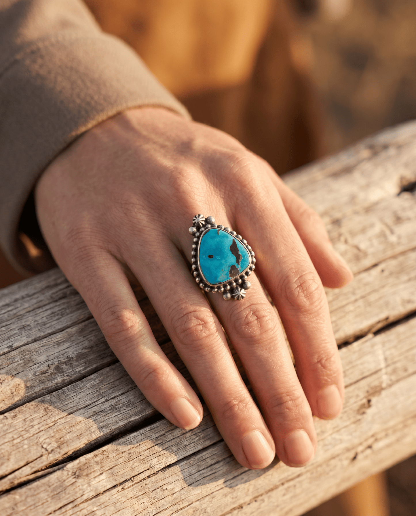 Randy Boyd Navajo Sterling Silver Ring with Fox Turquoise — Size 8.5 (Hallmark RB)