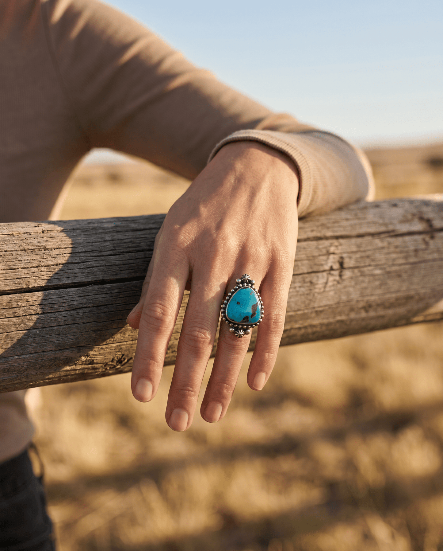 Randy Boyd Navajo Sterling Silver Ring with Fox Turquoise — Size 8.5 (Hallmark RB)