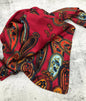 Red Paisley Border Wild Rag — 36" Poly Satin Vibrant Western Scarf