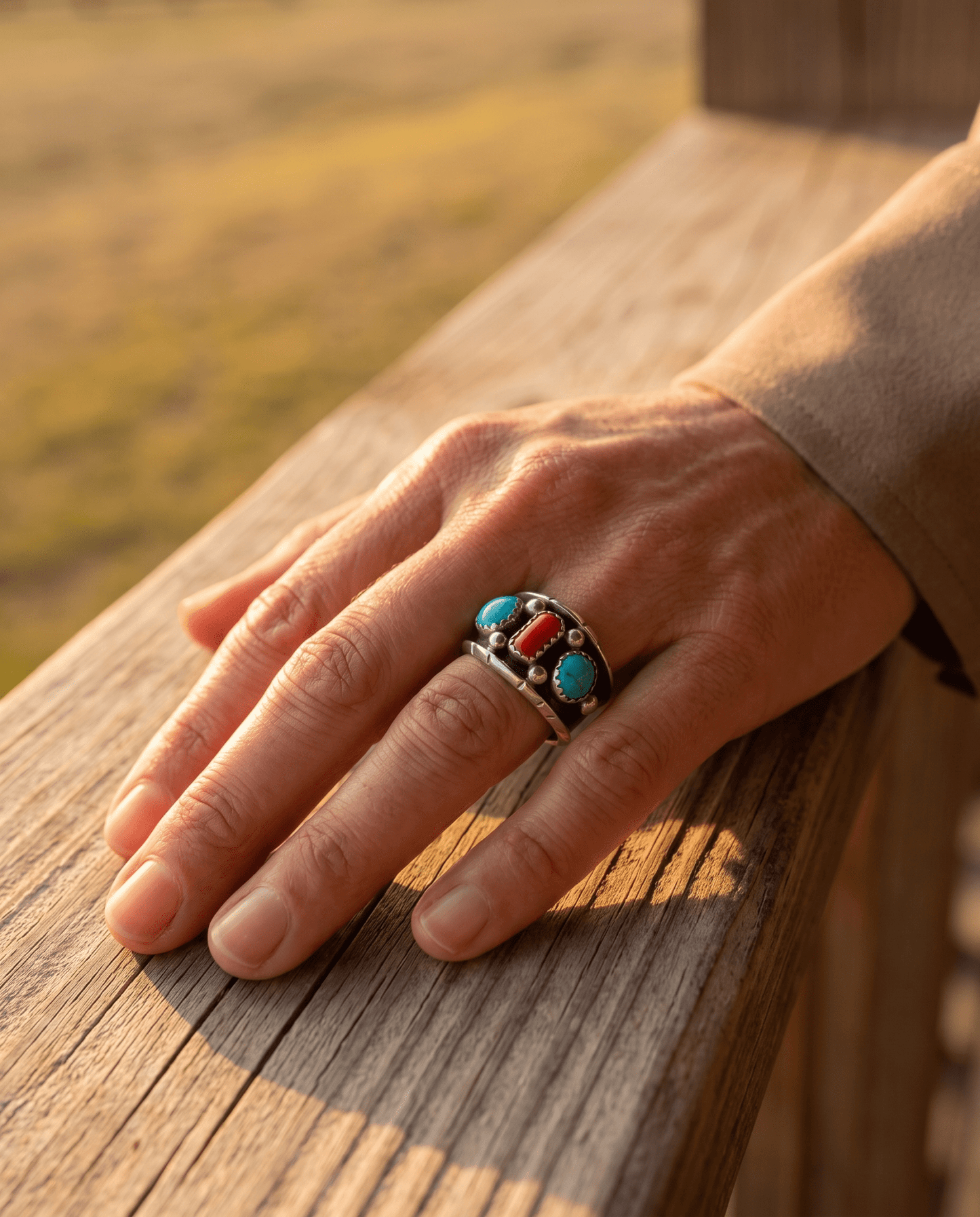 Reed Charley Navajo Kingman Turquoise & Coral Sterling Silver Ring
