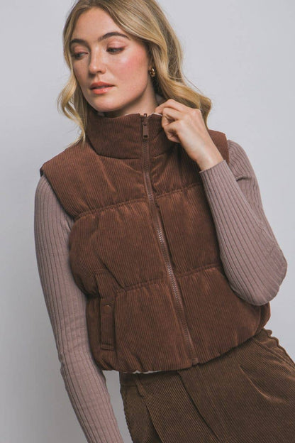 Vanilla Monkey Reversible Cropped Corduroy Puffer Western Vest — Two-Sided Designs with Zip-Up Closure (black available)