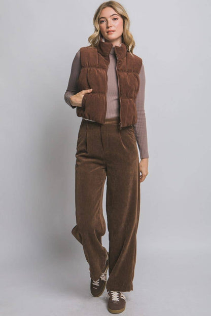 Vanilla Monkey Reversible Cropped Corduroy Puffer Western Vest — Two-Sided Designs with Zip-Up Closure (black available)