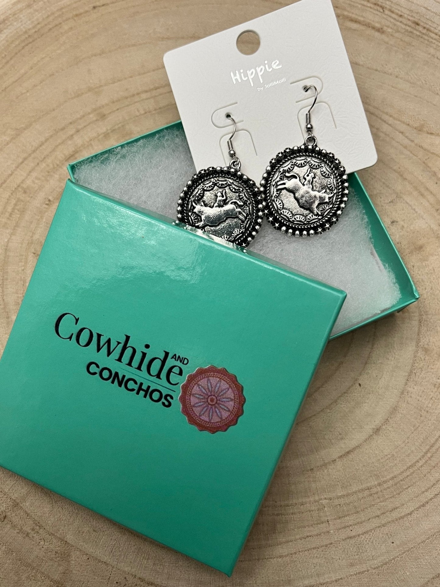 Western Rodeo Cowboy Pendant Earrings — Oxidized Silver Western Statement