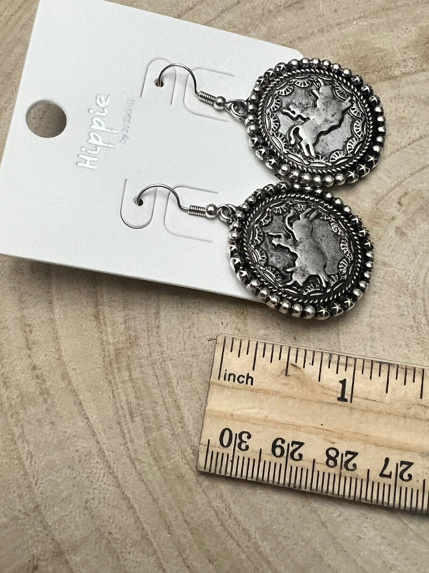 Western Rodeo Cowboy Pendant Earrings — Oxidized Silver Western Statement