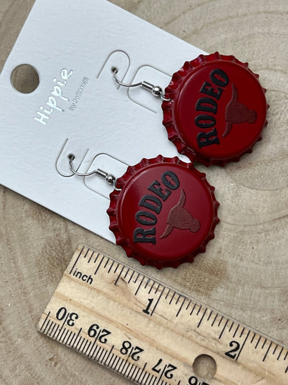 Western Rodeo Steer Head Beer Cap Earrings — Bull Motif Western Statement
