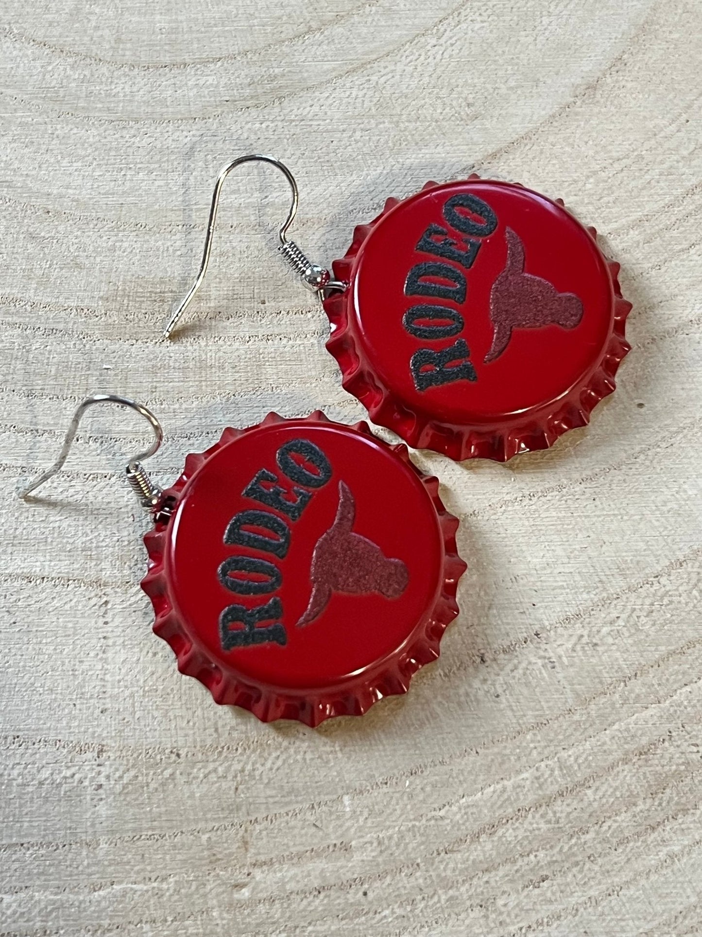 Western Rodeo Steer Head Beer Cap Earrings — Bull Motif Western Statement