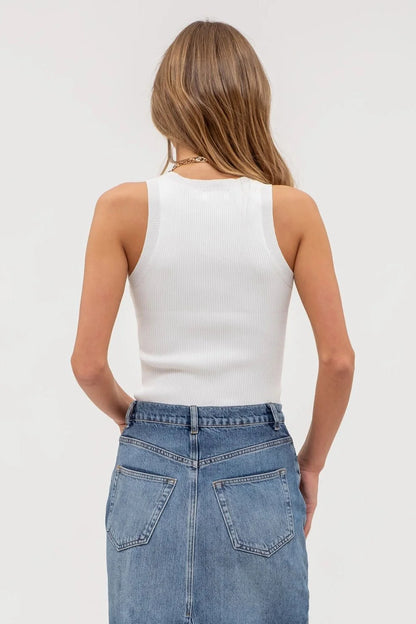 Blu Pepper Round Neck Sweater Knit Western Tank Top — Sleeveless Ribbed Transition Piece (3 Colors)