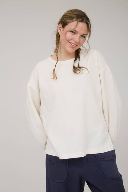 Blu Pepper "Round Up" Western Raw Edge Marled Knit Top — Soft Cotton Blend (Brown or Oatmeal)