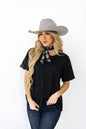 Andrée by Unit "Santa Anna" Two-Tone Short Sleeve Textured Western Top — Stretchy Knit with Raw-Edged Back Patch (5 Colors)