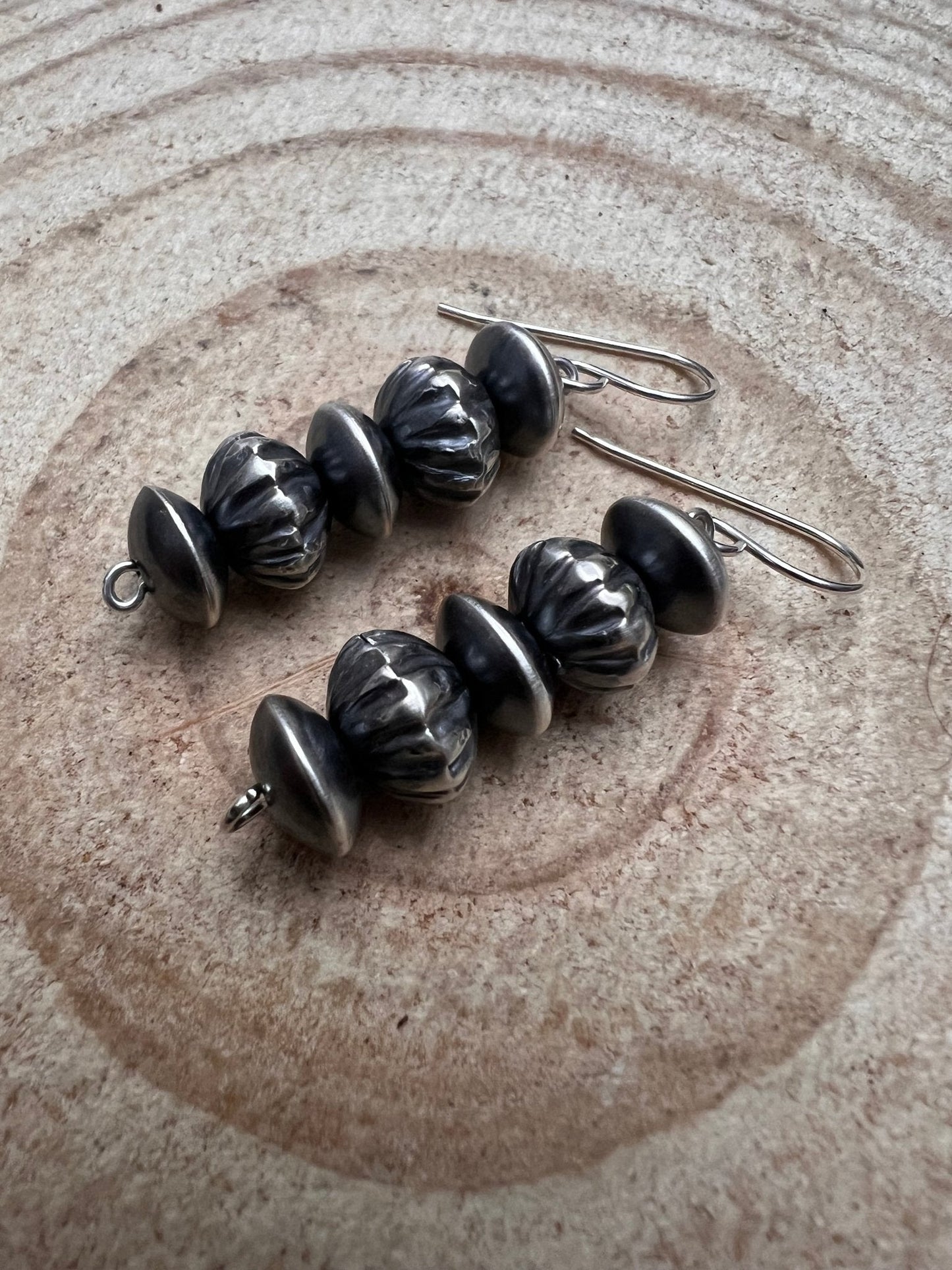 Crystal Hayley Navajo Sterling Silver Saucer Bead Dangle Earrings — 1 1/4 inch Drop