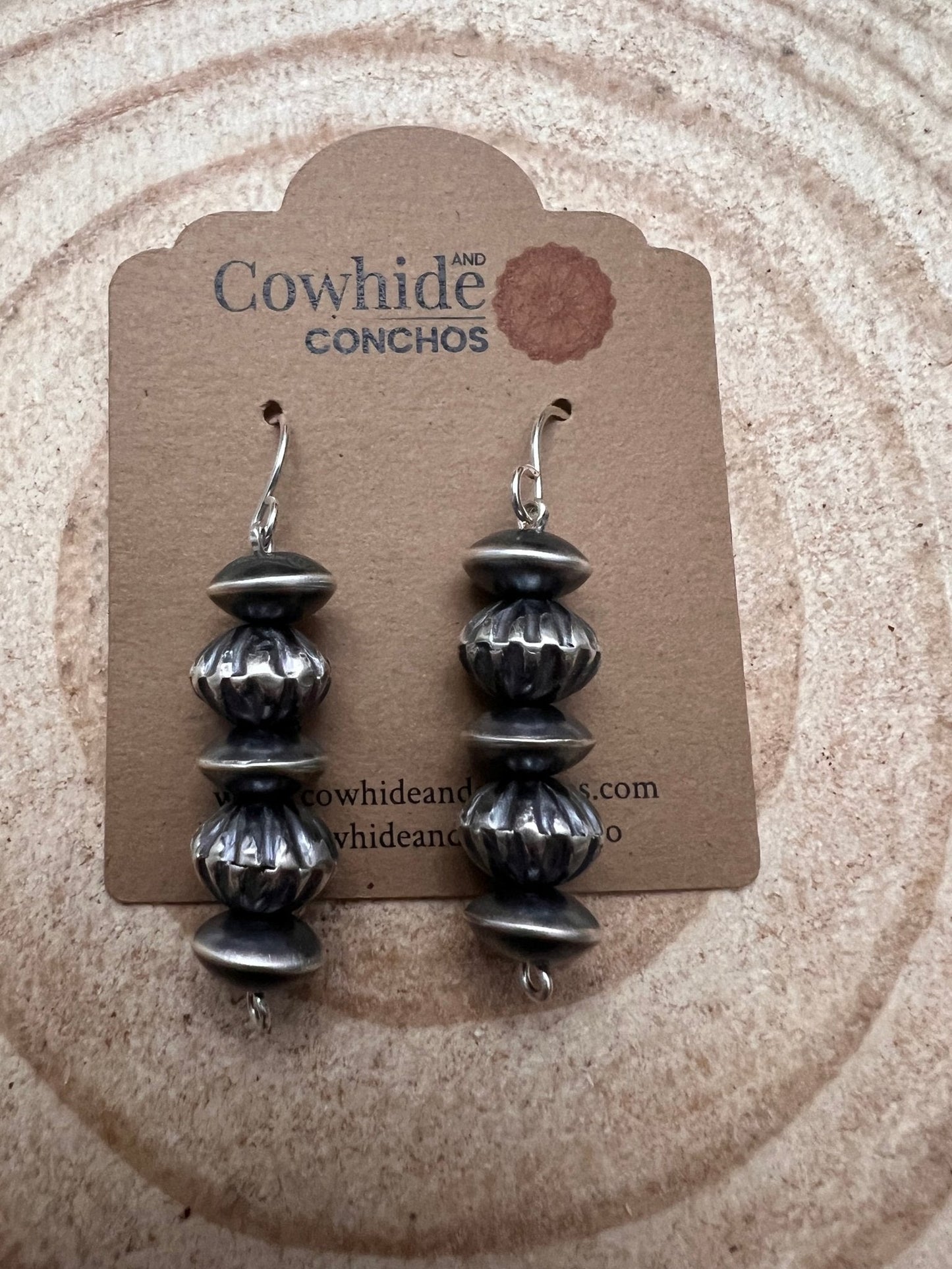 Crystal Hayley Navajo Sterling Silver Saucer Bead Dangle Earrings — 1 1/4 inch Drop