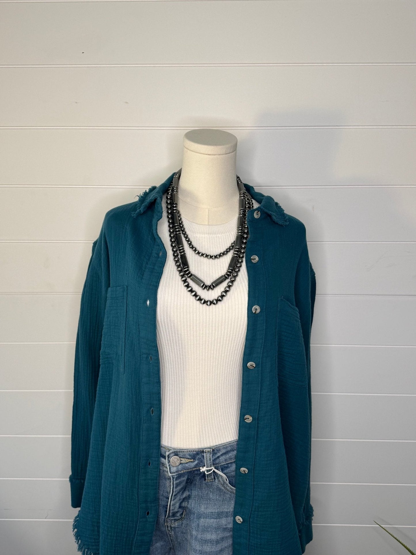 La Miel Soft Washed Crinkled Cotton Button-Down Western Shirt — Oversized Slouchy Fit with Raw Hemline (small remaining)