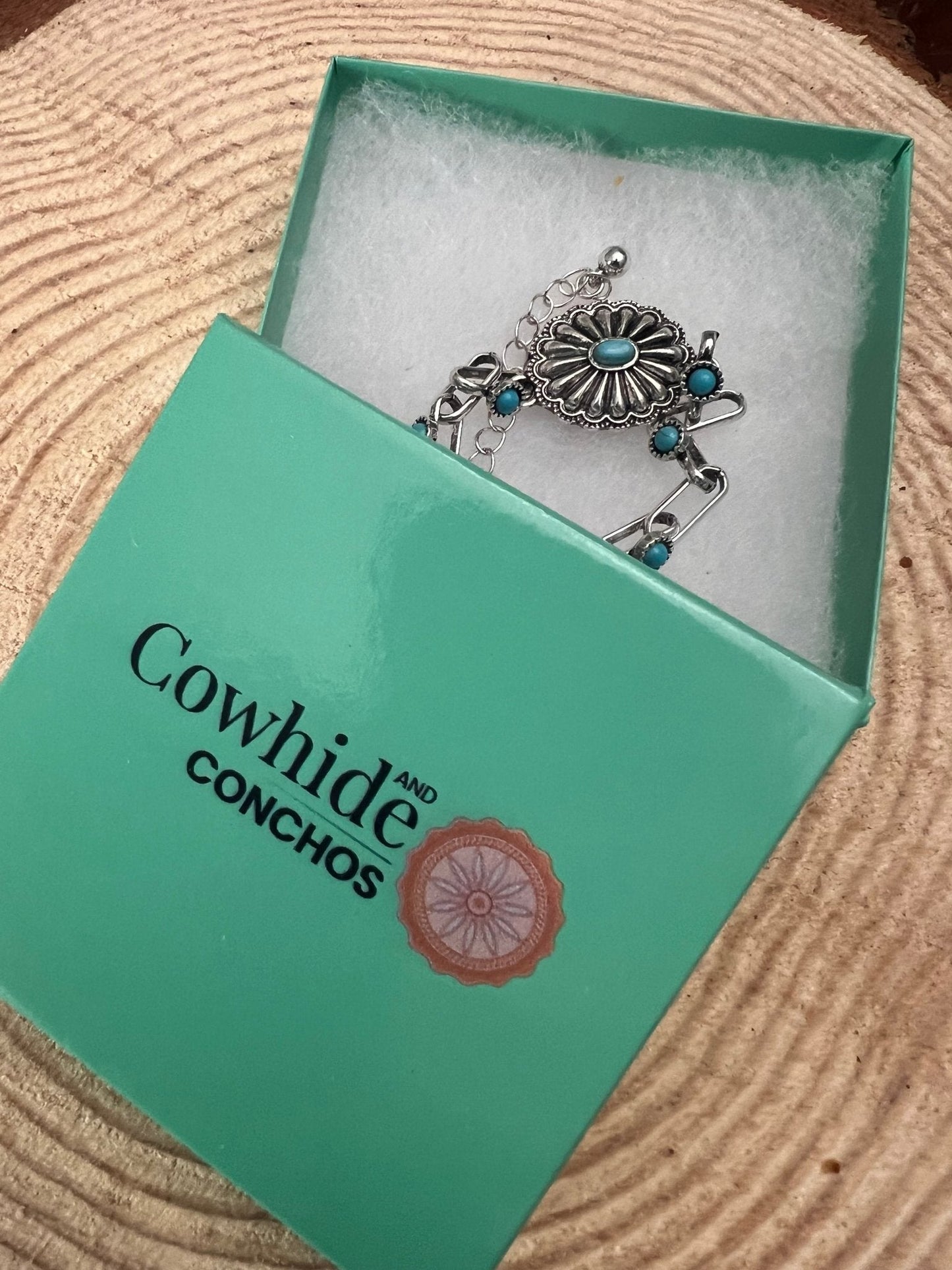 Western Faux Turquoise Concho Chain Bracelet — with 3-Inch Extender