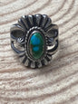 Victor Coriz Navajo Sandcast Sterling Silver Ring with Sonoran Gold Turquoise — Size 9.5 (Thunderbird)