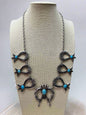 Western Squash Blossom Necklace & Earring Set with Faux Turquoise — 24 Inch Southwestern Set