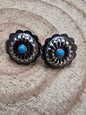 Sterling Silver Concho & Kingman Turquoise Post Earrings (Western Statement)