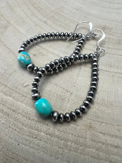Golden Hill Turquoise Sterling Pearl Teardrop Earrings — 2.5 inch drop (Made in USA)