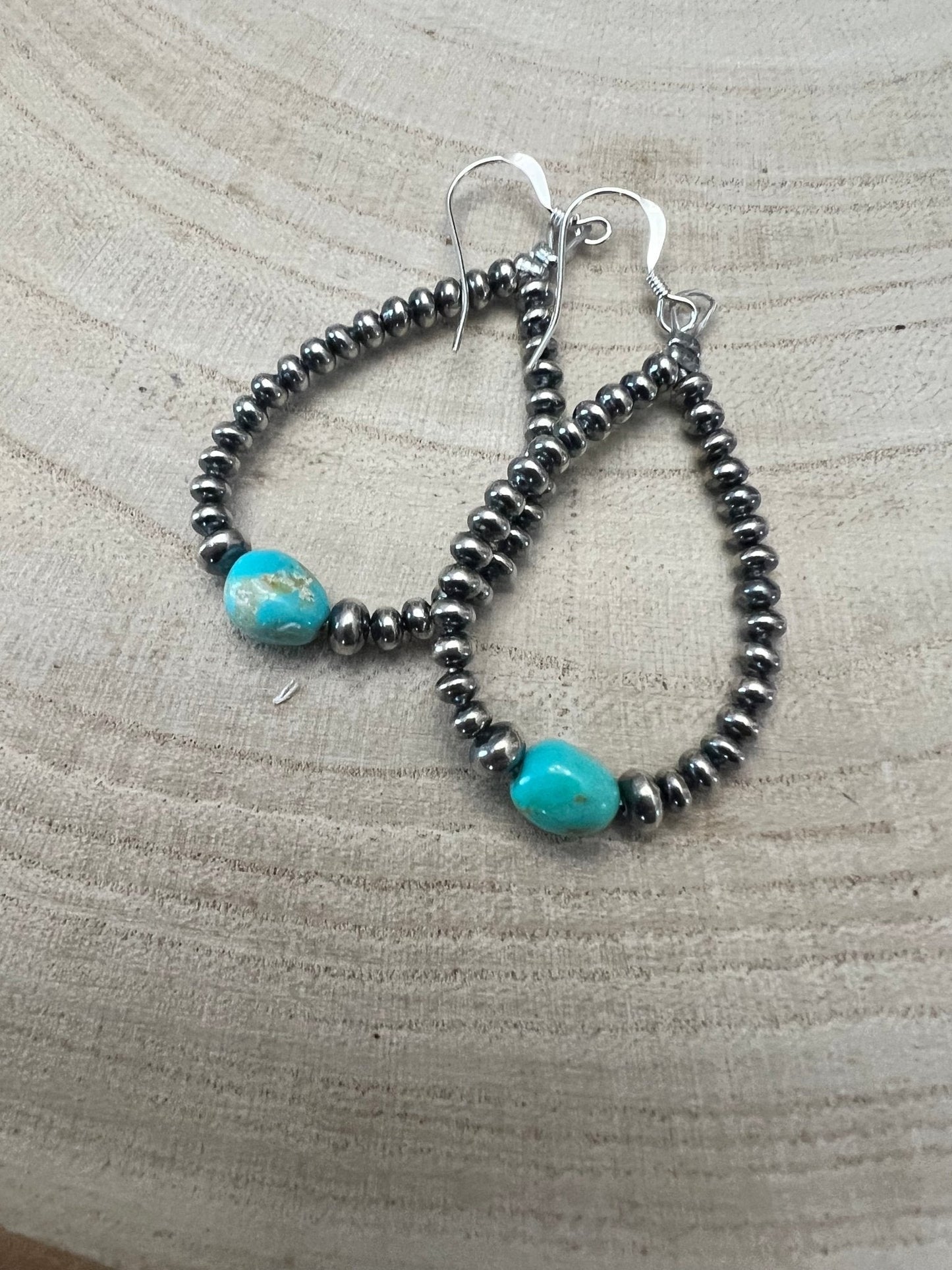 Golden Hill Turquoise Sterling Pearl Teardrop Earrings — 2.5 inch drop (Made in USA)