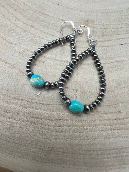 Golden Hill Turquoise Sterling Pearl Teardrop Earrings — 2.5 inch drop (Made in USA)