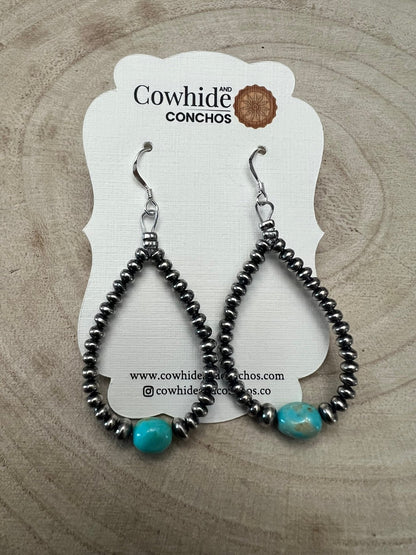 Golden Hill Turquoise Sterling Pearl Teardrop Earrings — 2.5 inch drop (Made in USA)
