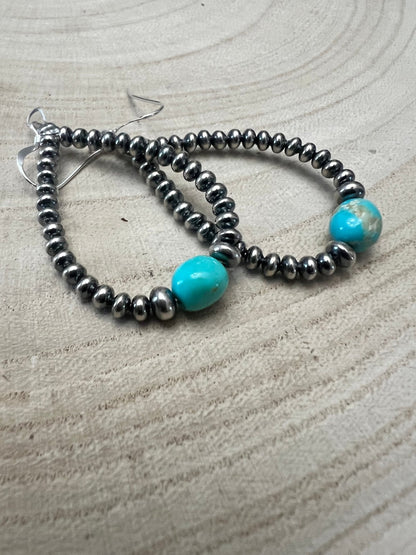 Golden Hill Turquoise Sterling Pearl Teardrop Earrings — 2.5 inch drop (Made in USA)