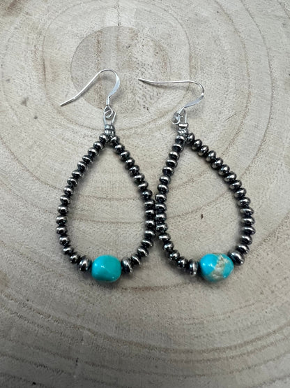 Golden Hill Turquoise Sterling Pearl Teardrop Earrings — 2.5 inch drop (Made in USA)
