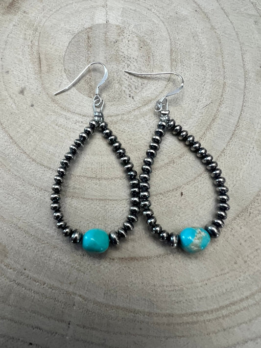 Golden Hill Turquoise Sterling Pearl Teardrop Earrings — 2.5 inch drop (Made in USA)