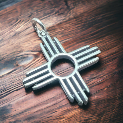 Sterling Silver "Zia" Pendant — Open-Center Bright .925 with Bold Southwestern Symbol