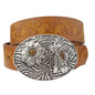 Western Sunflower Buckle with Vintage Floral Tooled Belt — Two-Tone Silver & Gold