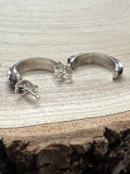 Terrance Panteah Zuni Sterling Silver & White Buffalo Earrings — 3/4" × 1/8"