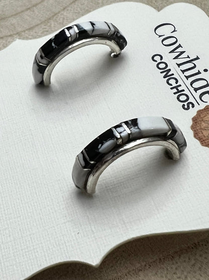 Terrance Panteah Zuni Sterling Silver & White Buffalo Earrings — 3/4" × 1/8"