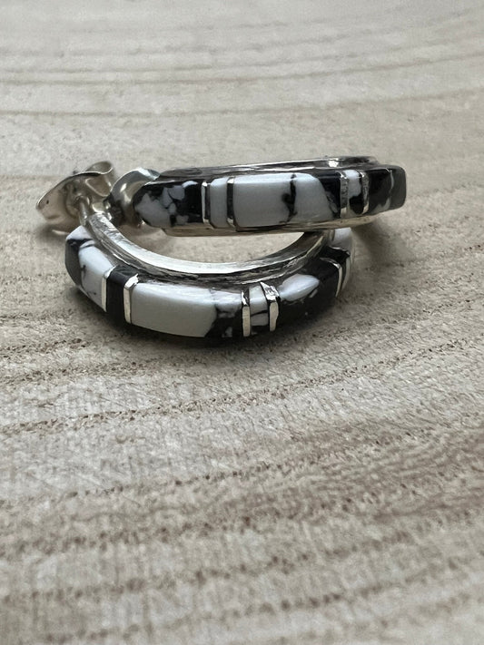 Terrance Panteah Zuni Sterling Silver & White Buffalo Earrings — 3/4" × 1/8"