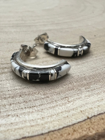 Terrance Panteah Zuni Sterling Silver & White Buffalo Earrings — 3/4" × 1/8"