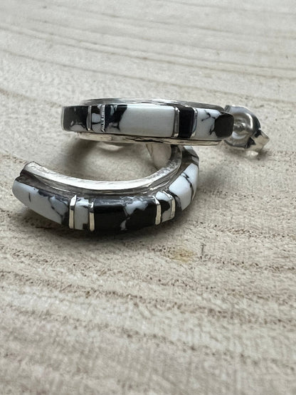 Terrance Panteah Zuni Sterling Silver & White Buffalo Earrings — 3/4" × 1/8"