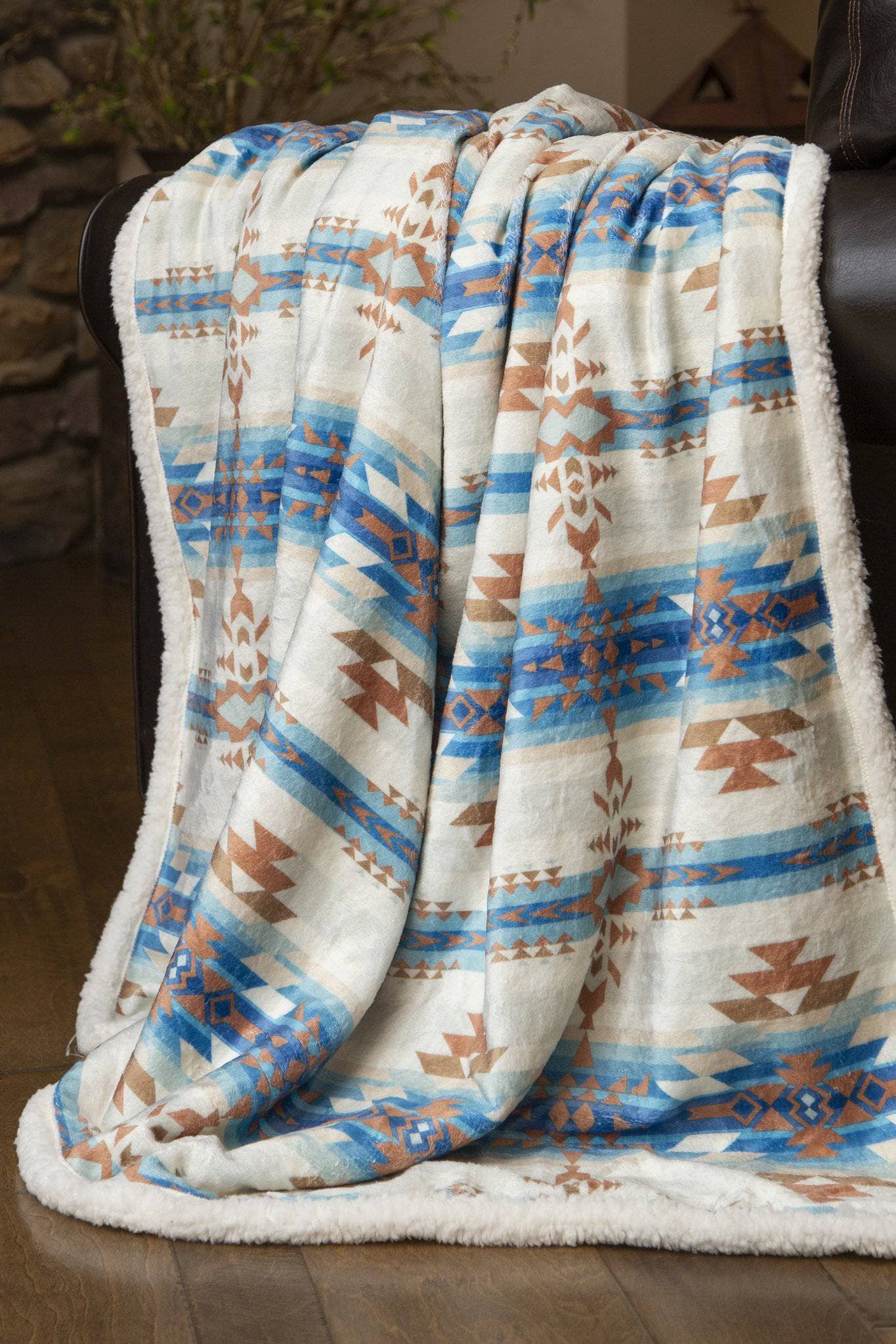 The Blues Southwestern Plush Sherpa Throw Blanket — 54" × 68"