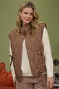 Blu Pepper Tie-Detail Snap-Button Quilted Puffer Western Vest — Mock Neckline, Functional Pockets, Multiple Colors