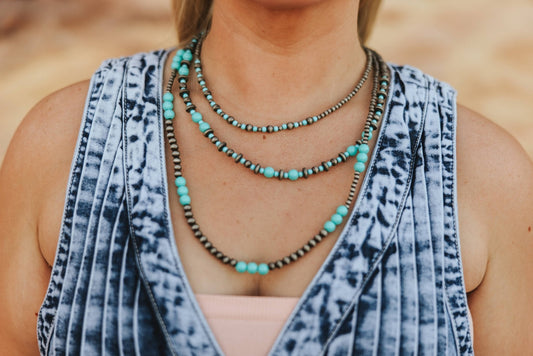 Turquoise and Silver Pearl Layered Necklace