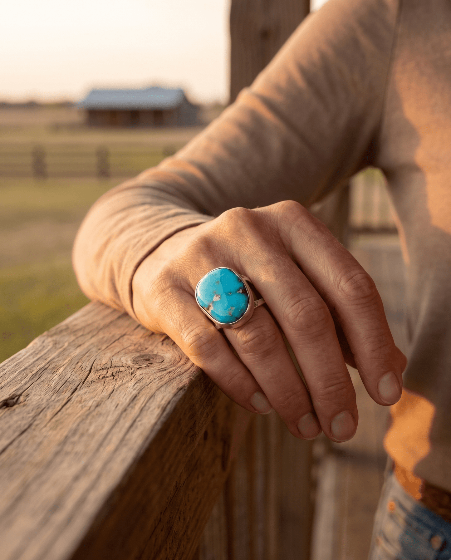 Turquoise Cabochon Sterling Silver Split-Band Statement Ring — Size 12.5