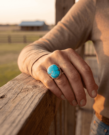 Turquoise Cabochon Sterling Silver Split-Band Statement Ring — Size 12.5