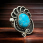Large Turquoise Cabochon Sterling Silver Shadow Box Ring — Size 6 (Clearance)