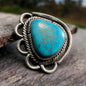 Turquoise Cabochon Sterling Silver Flower-Base Ring — Size 7