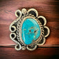 Hand-Stamped Sterling Silver Turquoise Cabochon Ring — Hallmark RJ, Size 7 (Vintage Native American)