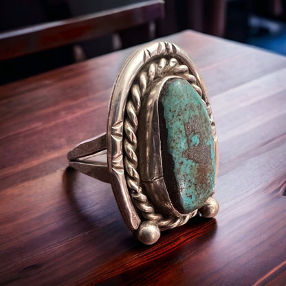 Turquoise & Sterling Silver Horseshoe-Shape Ring — Size 6